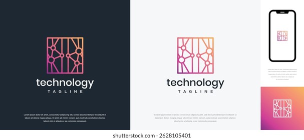 Design do logotipo da tecnologia de conexão em caixa. Modelo de logotipo de tecnologia de conexão em caixa. Ícone de símbolo de logotipo de tecnologia