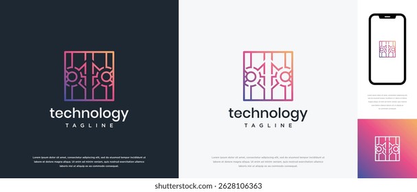 Design do logotipo da tecnologia de conexão em caixa. Modelo de logotipo de tecnologia de conexão em caixa. Ícone de símbolo de logotipo de tecnologia