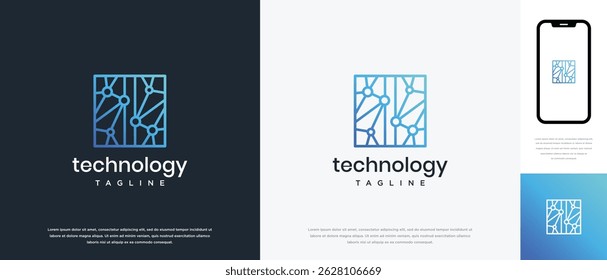 Box connection technology logo design. Box connection technology logo template. Technology logo symbol icon