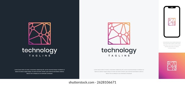 Design do logotipo da tecnologia de conexão em caixa. Modelo de logotipo de tecnologia de conexão em caixa. Ícone de símbolo de logotipo de tecnologia