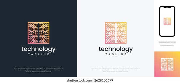Design do logotipo da tecnologia de conexão em caixa. Modelo de logotipo de tecnologia de conexão em caixa. Ícone de símbolo de logotipo de tecnologia