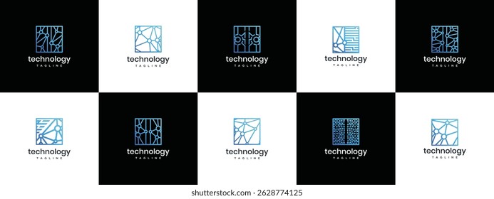 Box connection technology logo design collection. Box joint technology logo template. Technology logo symbol icon