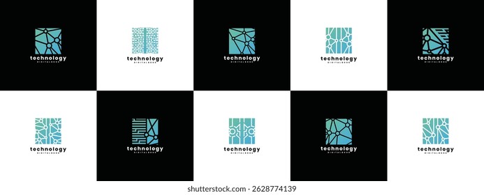 Colección de diseño de logotipo de tecnología de conexión de caja. Plantilla de logotipo de tecnología de junta de caja. Icono de símbolo de logotipo de Tecnología