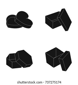 Box, container, package, and other web icon in black style.Case, shell, framework, icons in set collection.
