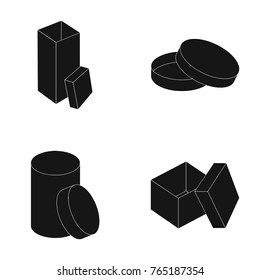 Box, container, package, and other web icon in black style.Case, shell, framework, icons in set collection.