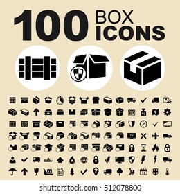 Box and container vector icons. Delivery and shipping pictogram elements. Packaging graphic objects. Transportation container elements.