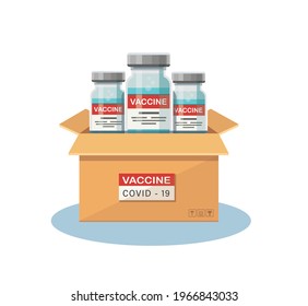 box of coronavirus vaccine. Vaccination and anti virus concept. Vector illustration