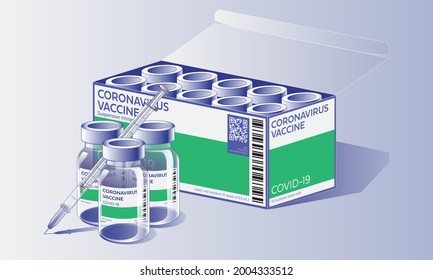 Box of coronavirus vaccine. Vaccination and anti virus concept. Vector illustration