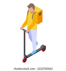 Box courier delivery icon isometric vector. Service driver. Scooter express