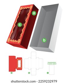 Caja y cubierta con la plantilla de corte de la ventana del marco del doodle y la maqueta 3D