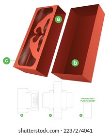 Box and cover with heart of love window die cut template and 3D mockup