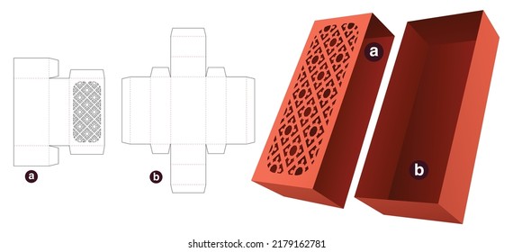 Box and cover with stenciled pattern die cut template and 3D mockup