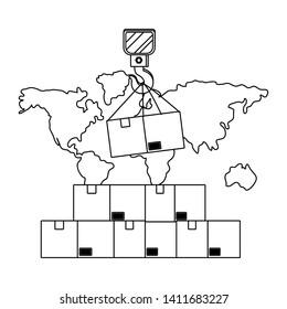 box with crane hook in black and white