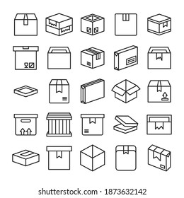 diseño de línea de iconos de empaquetado de cajas y cajas