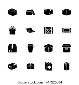 Box and Crates icons - Expand to any size - Change to any colour. Flat Vector Icons - Black Illustration on White Background.