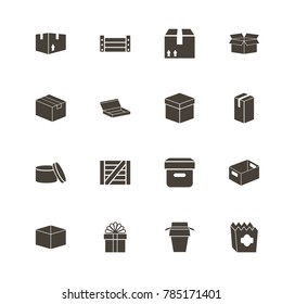 Box and Crates icons. Perfect black pictogram on white background. Flat simple vector icon.