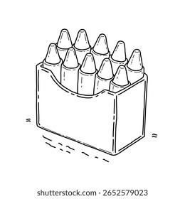 Box of crayons vector illustration. Hand drawn doodle art supplies crayons outline