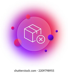 Box with a cross line icon. Package, packing, shipping, wrapping, logistics service, gift wrap, packaging, cardboard, wooden, cancel, pack. Delivery concept. Glassmorphism style. Vector line icon.