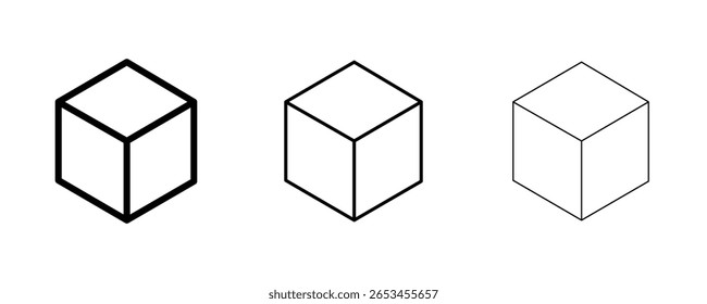 Box or cube line icon set vector isolated on white background. 3D icon symbol