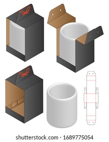 Box cup packaging die cut template design mock-up