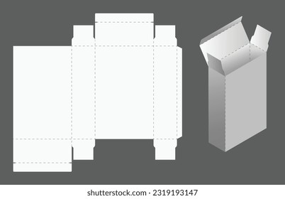 Box cut model. Package template layout for new design. Paper rectangular cardboard, container mockup. Blank package for product, present, surprise delivery