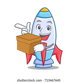 With box cute rocket character cartoon