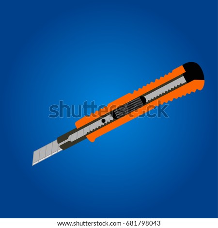 Box cutter isolated on blue screen , Office knife