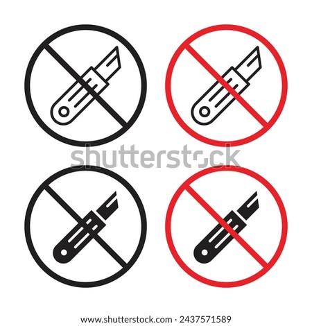 Box Cutter and Knife Ban Vector Icon Set. Utility Blade Restriction vector symbol for UI design.