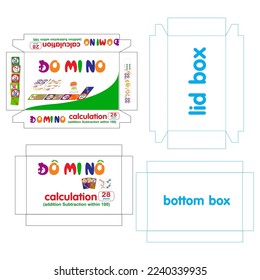 box and cutting Moulds Domino set of 28 tiles. White pieces billiards and numbers, calculation. Simple vector illustration