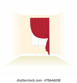 box decorated curtains. interior. floor ceiling. window. interior decoration textiles sketch