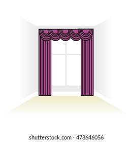 box decorated curtains. interior. floor ceiling. window. interior decoration textiles sketch