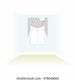 box decorated curtains. interior. floor ceiling. window. interior decoration textiles sketch