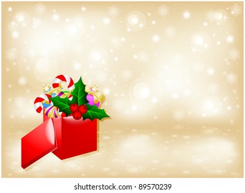 Box of decorations on new year abstract background