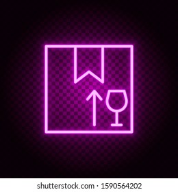 box, delivery, arrow, fragile neon icon. Pink neon vector icon
