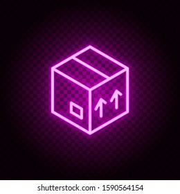 box, delivery, arrows up neon icon. Pink neon vector icon