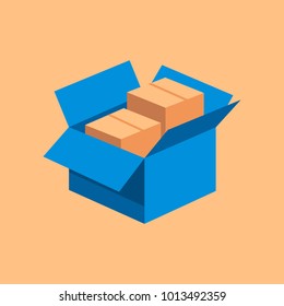 Box for delivery of different things. Flat vector illustration