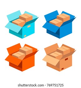 Box for delivery of different things. Flat vector illustration