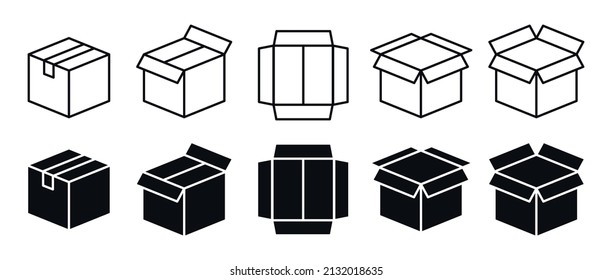 Box delivery icon set. Shopping package box. Cardboard box icons in flat style. Vector illustration.