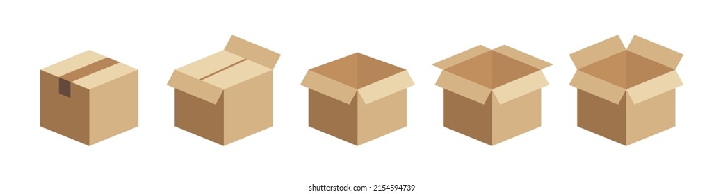 Box delivery icon set. Shopping package box. Cardboard box icons in flat style. Vector illustration.