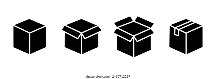 Box delivery icon set. Shopping package box. Box icon collection. Cardboard box icons in flat style. Vector illustration.