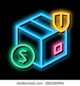 box delivery insurance neon light sign vector. Glowing bright icon box delivery insurance sign. transparent symbol illustration