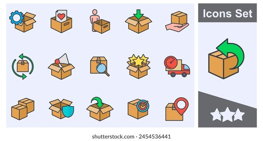 Entrega de la caja, colección del símbolo del sistema del icono del paquete de entrega, Ilustración vectorial aislada del logotipo