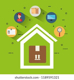 box with delivery service icons
