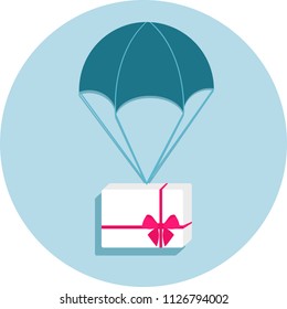Box delivery via parachute, flat design,  vector illustration
