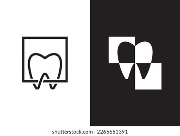 box dental care logo. simple minimalist tooth line inspiration vector design.