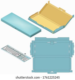 Box design with Die Cut Template for keyboard,  business purpose Retail Folding Packaging Container die-stamping ready for print
Template carton package with Blueprint Die-cut Layout. No Glue Needed.