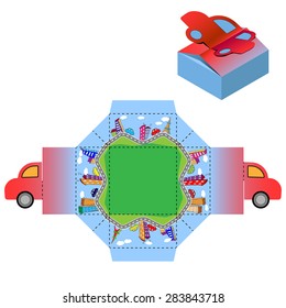 Box design, die-stamping, folding, ready no glue City Landscape Kid Car Joyful Happy Travel Trip 