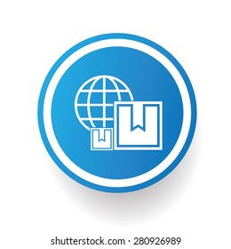 Box design icon on blue button,white background,clean vector