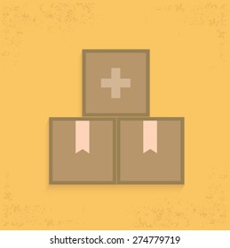 Box design on yellow background,clean vector