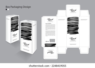 Diseño de caja, Diseño de embalajes Plantilla para cosméticos, perfumes, suplementos, belleza, pelo, piel, loción, medicina. Diseño de etiquetas, diseño de paquetes idea creativa. Cajas 3d, estilo abstracto de pincel negro